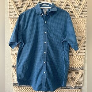 LL Bean men’s button up shirt sleeve blue shirt Large